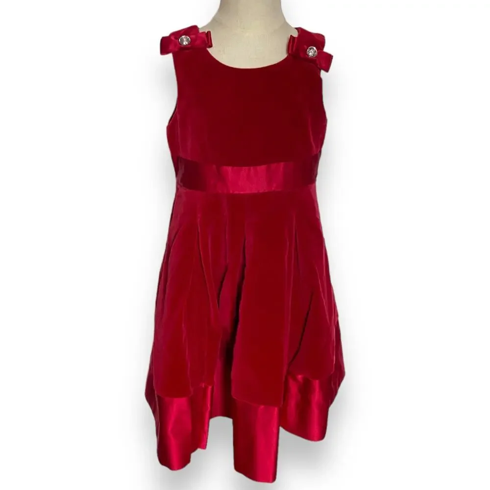 Gymboree Girls Dress Size‎ 6 Red Velveteen Pleated Classic Holiday Christmas